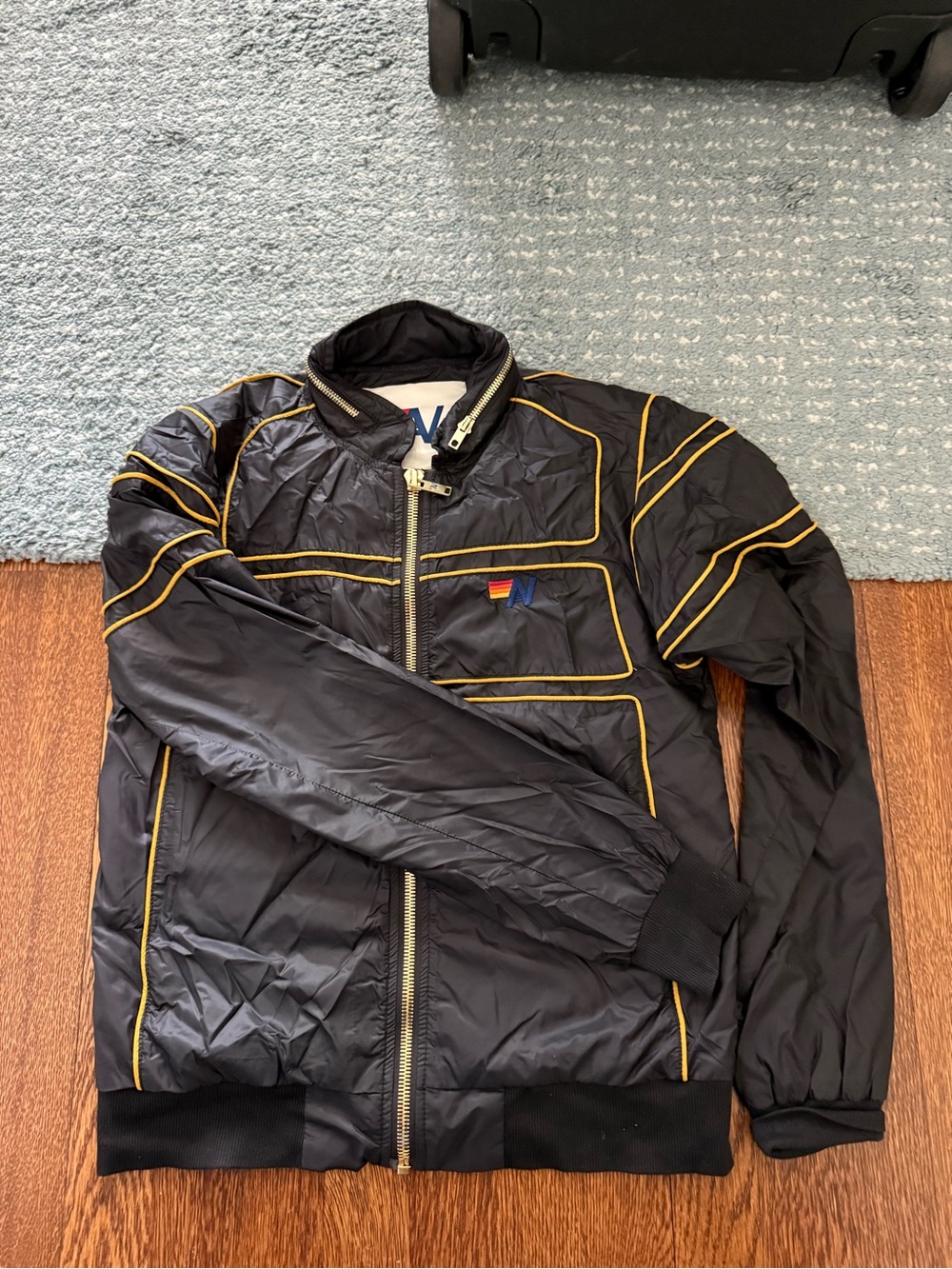 Aviator Nation Black Bomber Jacket with Yellow Piping